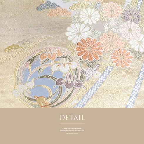 袋帯 リサイクル 帯丈432cm 六通 花丸柄 ゴールド Sサイズ 正絹 Sランク フォーマル セミフォーマル